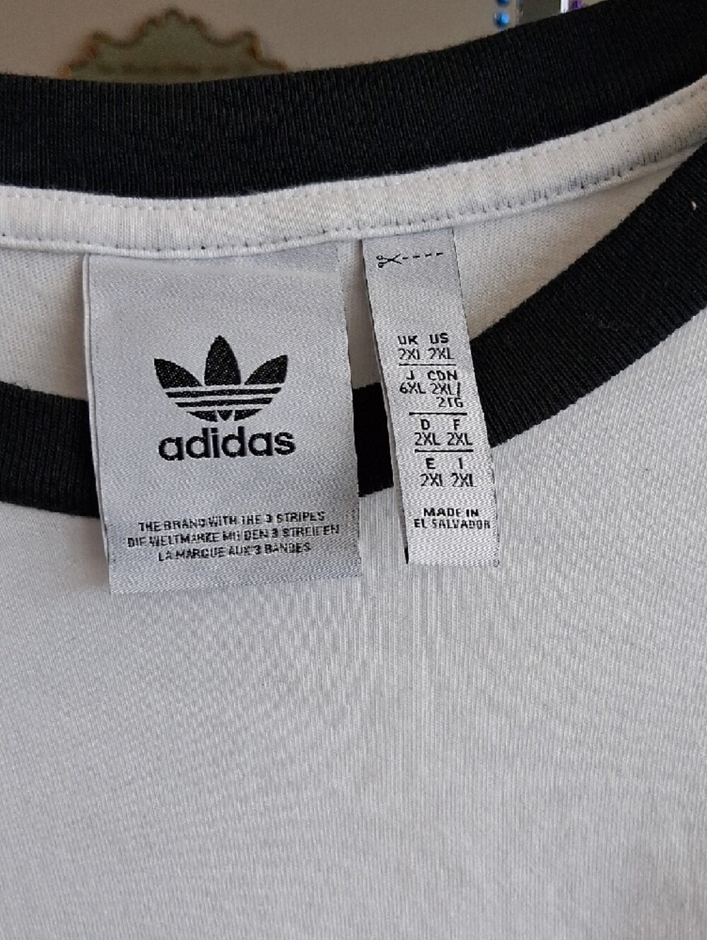 adidas White Tee with Black Ribbed Collar - Picture 2 of 5
